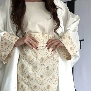 Elegant Cream and Gold Embroidered Dress Katib Iktab Henna thobe